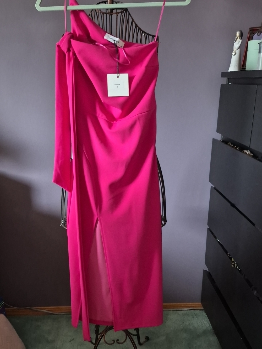 Fuchsia One-Shoulder Midi Dress with Side Drape